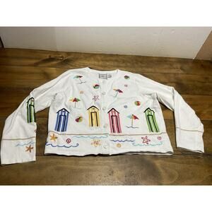 Michael Simon White Lite Button Up Cardigan Large Beach Vacation